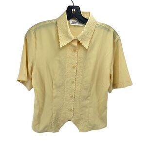 Yves St Clair vintage Button Up Blouse Floral Embroidered Short Sleeve Yellow 8
